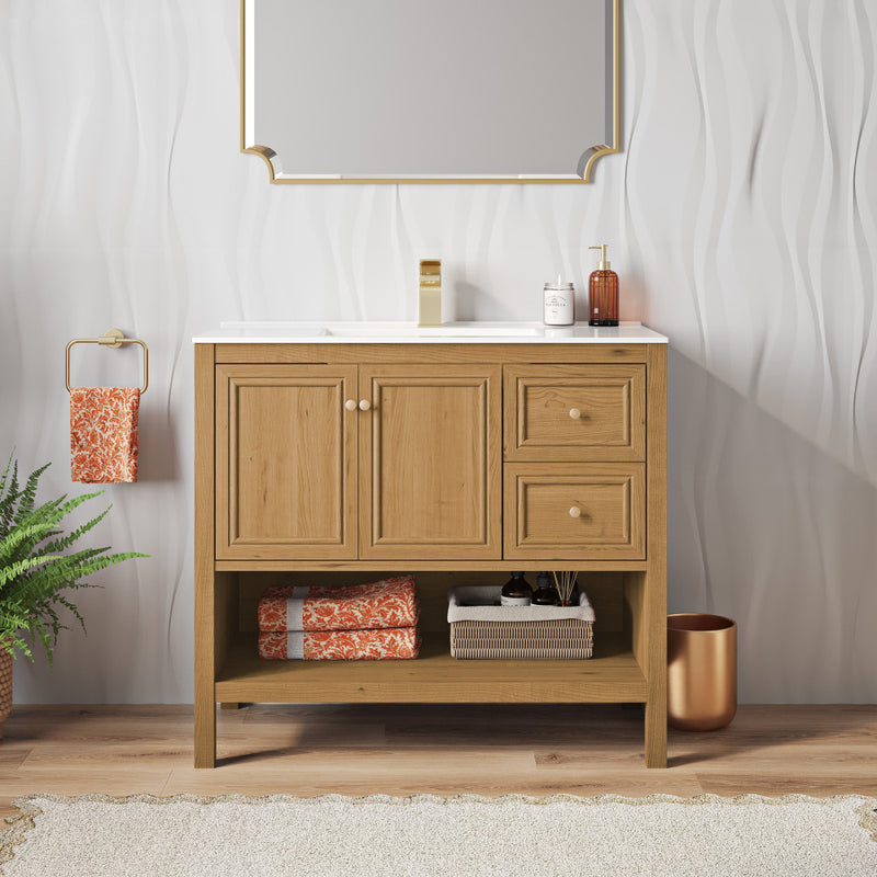 Château 36" Freestanding Bathroom Vanity in Golden Oak with Sink Top