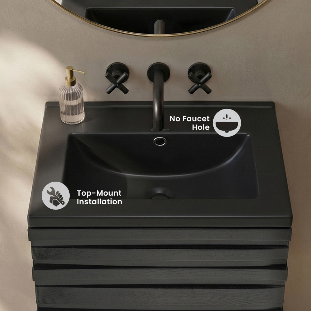 18" Zero Hole Vanity Sink Top in Matte Black