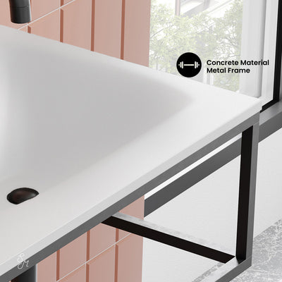 Lisse 24" Rectangle Concrete Wall-Mount Bathroom Sink in Matte White with Matte Black Frame