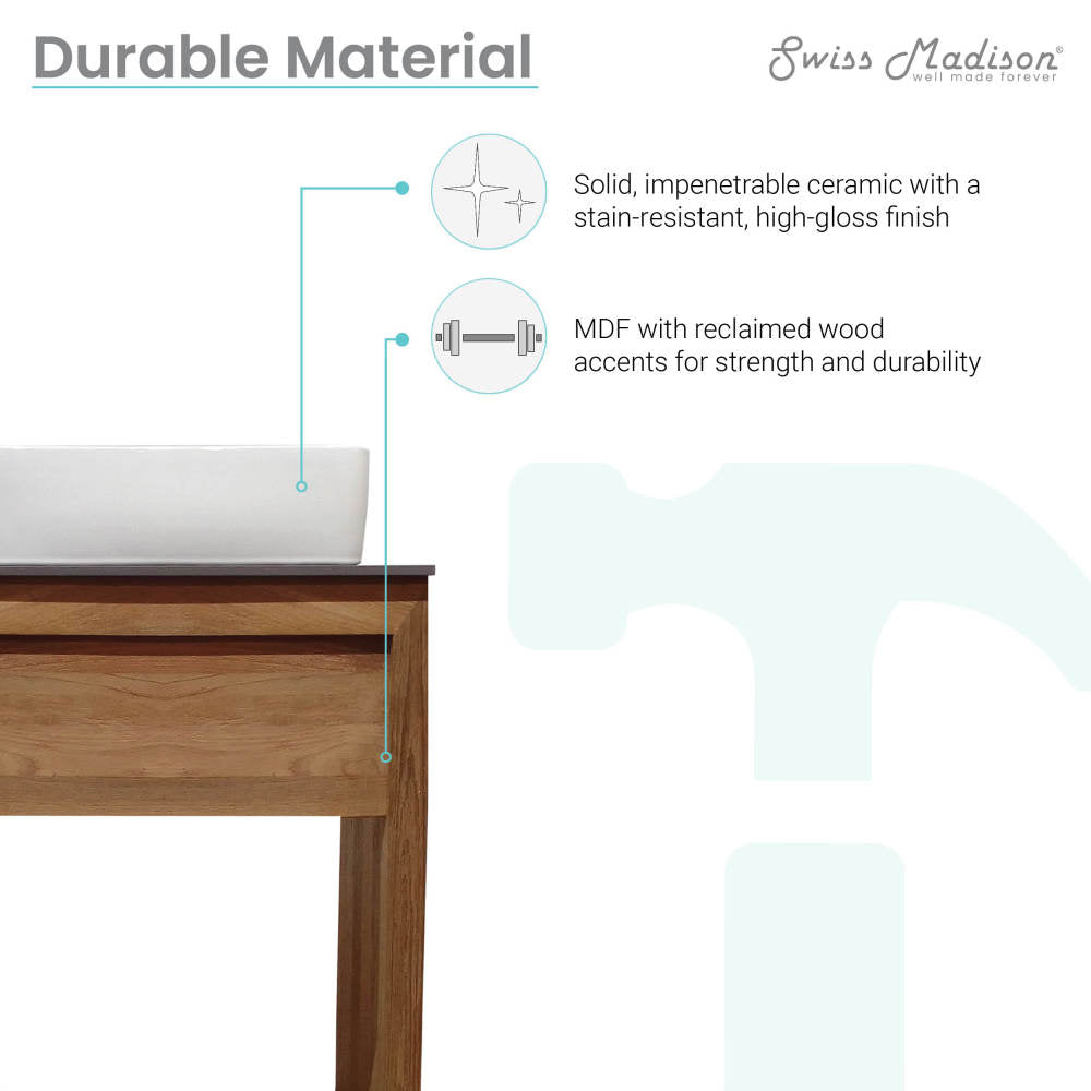 24-inch freestanding reclaimed wood bathroom vanity with slate countertop and single hole vessel sink.