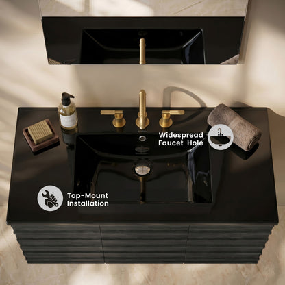 36" 3-Hole Widespread Vanity Sink Top in Glossy Black