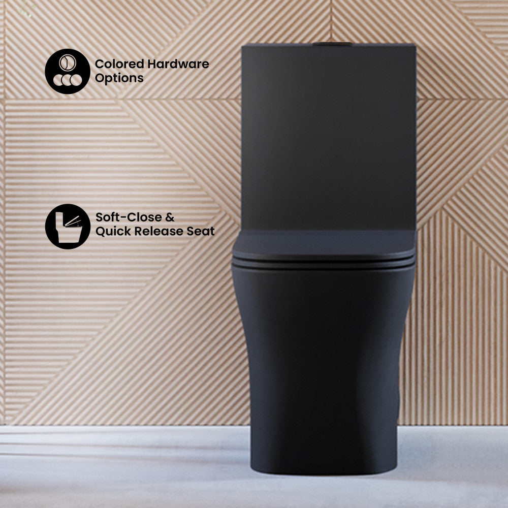 Concorde One Piece Square Toilet Dual Flush in Matte Black, Black Hardware 1.1/1.6 gpf