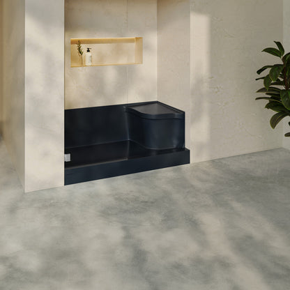 Aquatique 60" x 32" Left Drain, Shower Base in Matte Black