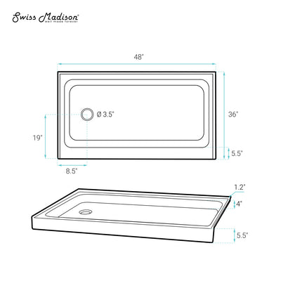 Voltaire 48" x 36" Single-Threshold, Left-Hand Drain, Shower Base in Biscuit