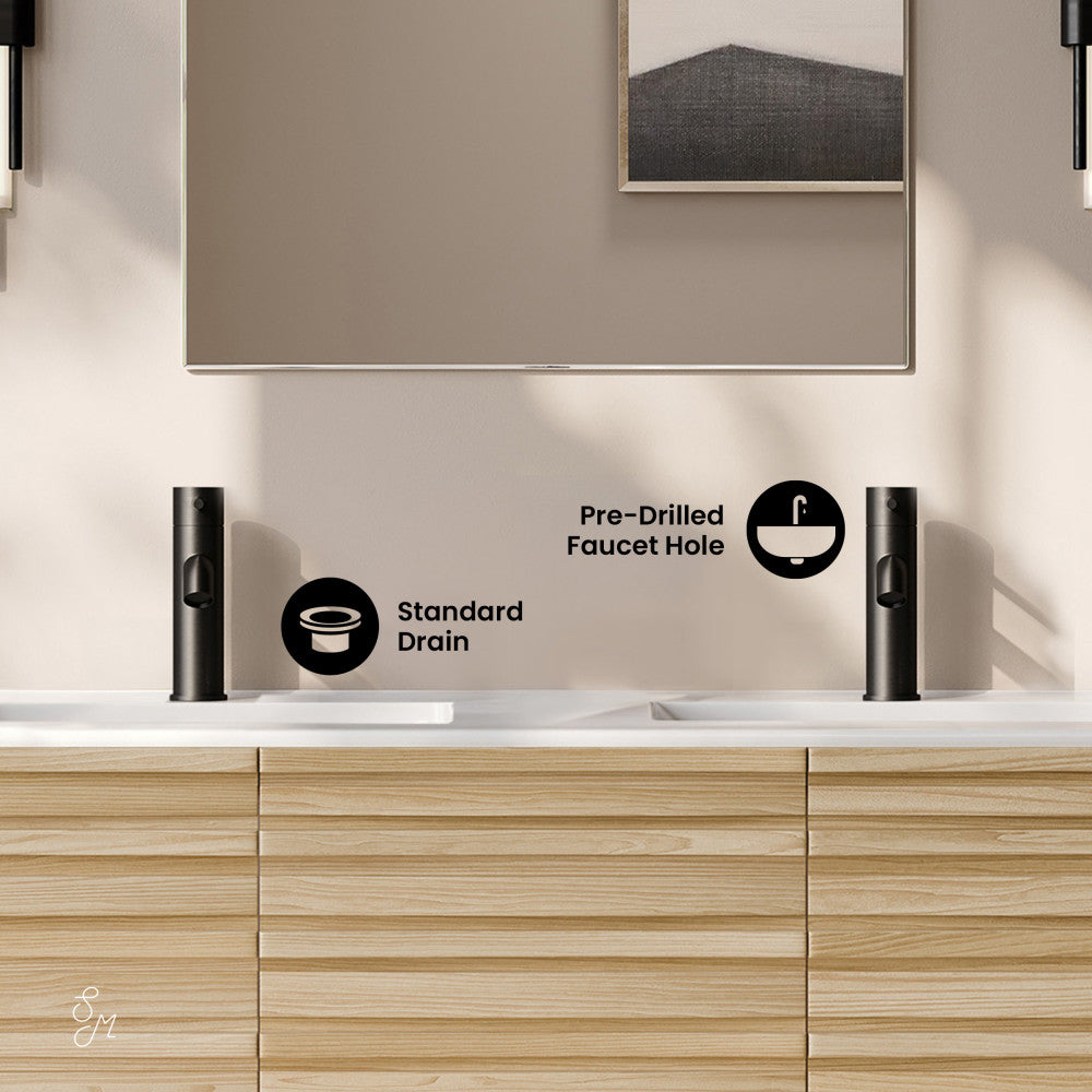 Cascade 48" Wall-Mounted Bathroom Vanity in Natural Oak with Double Basin Sink Top