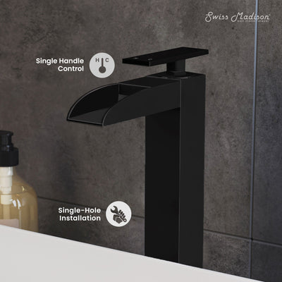Concorde Single Hole, Single-Handle, High Arc Waterfall, Bathroom Faucet in Matte Black