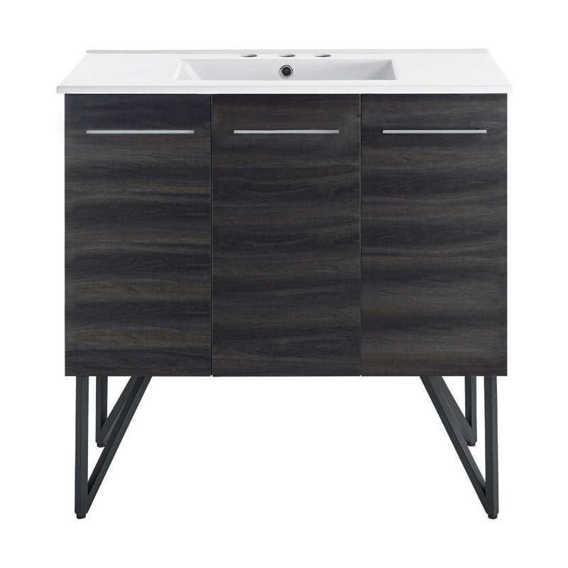 Annecy 36 in. Black Walnut Bathroom Vanity With White, 3-Hole Ceramic Sink Top