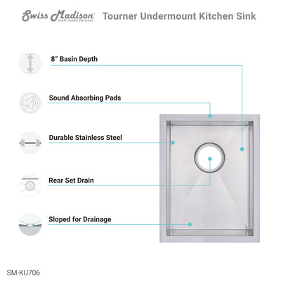 Tourner 14 x 18 Stainless Steel, Single Basin, Undermount Kitchen Sink