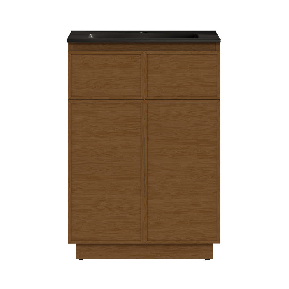 St. Tropez 24" Freestanding Bathroom Vanity in Brown Oak with Black Sink Top