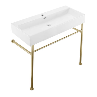 Claire 40 Ceramic Console Sink White Basin Gold Legs