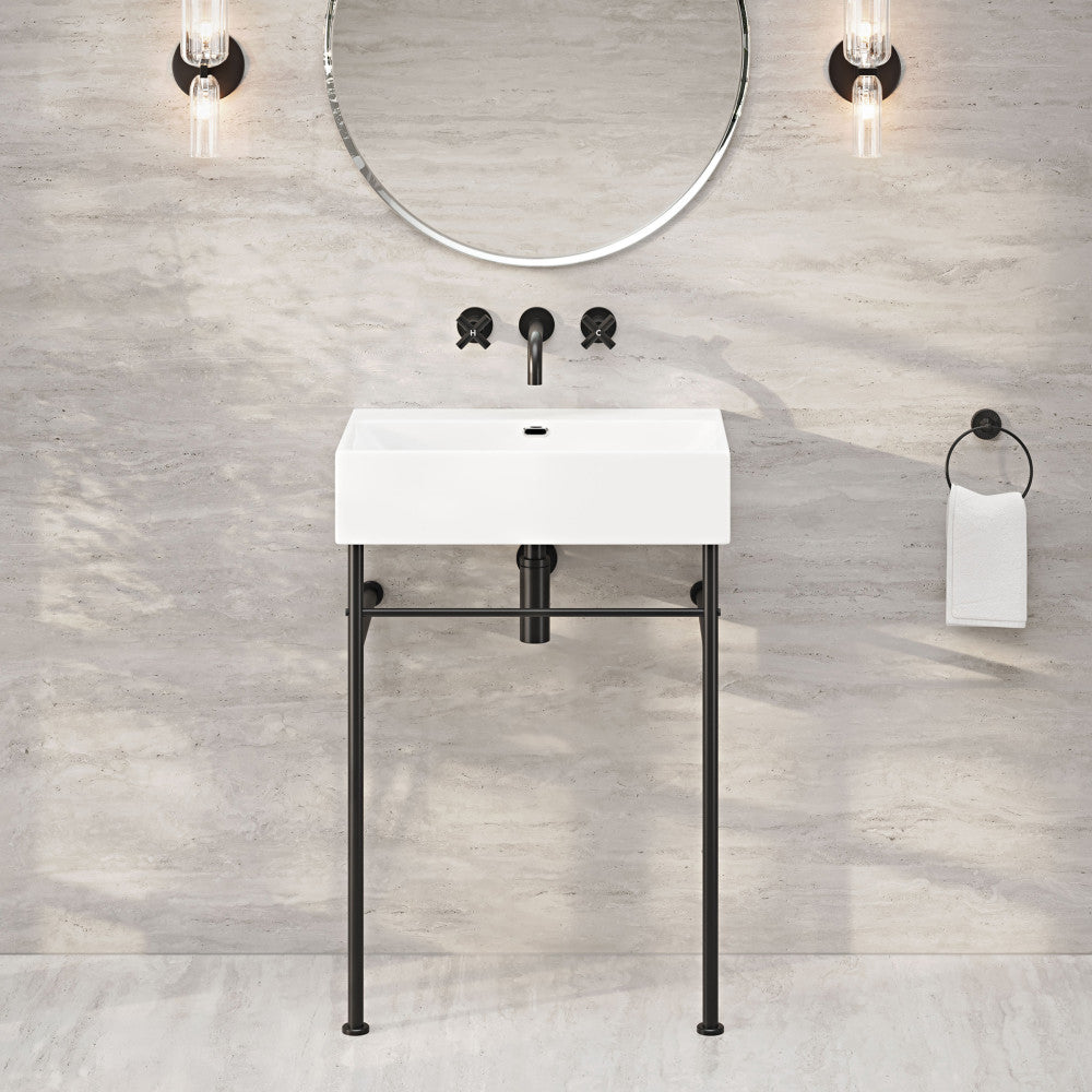 Claire 24" Rectangle Zero Hole Console Sink with Matte Black Legs