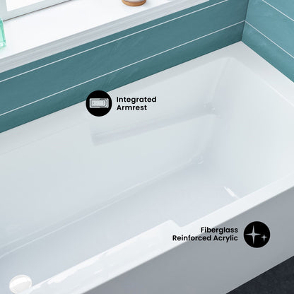 Voltaire 54 x 30 Skirted Left Drain Soaking Apron Bathtub in Glossy White with Integrated Overflow and Armrest, Drain Included