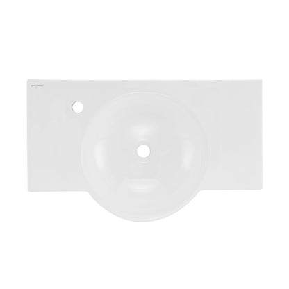 Chateau 30" Wall-Mounted Sink Center Basin with Left Side Faucet Mount in Glossy White