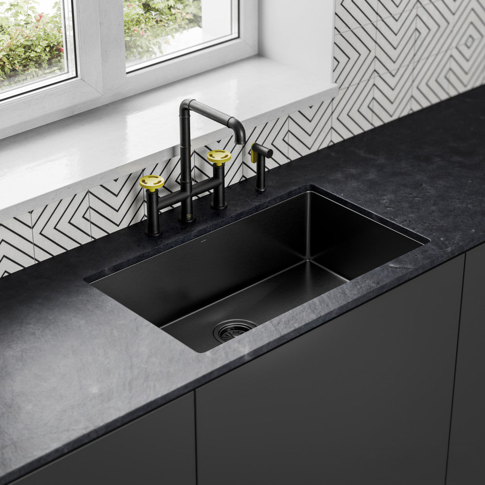 Avallon Pro Kitchen Faucet in Matte Black & Yellow