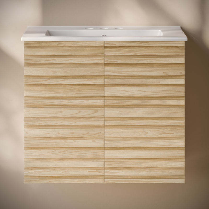 Cascade 24" Wall-Mounted Bathroom Vanity in Natural Oak with 3-Hole Centerset Sink Top