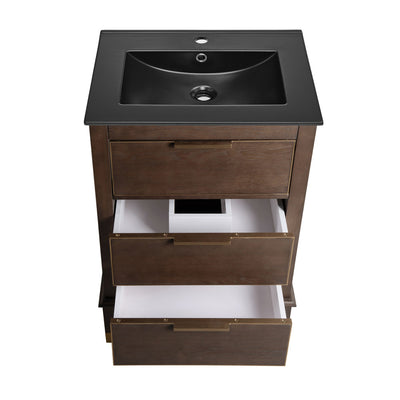 Hugo 24 in. Brown Oak Bathroom Vanity With Black Ceramic Sink Top