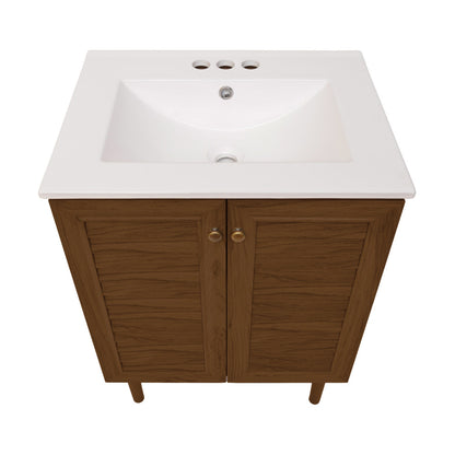 Bron 24" Freestanding Bathroom Vanity in Brown Oak with 3-Hole Centerset Sink Top