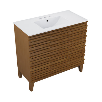 Cascade 36 in. Brown oak Bathroom Vanity With White, 3-Hole Ceramic Sink Top