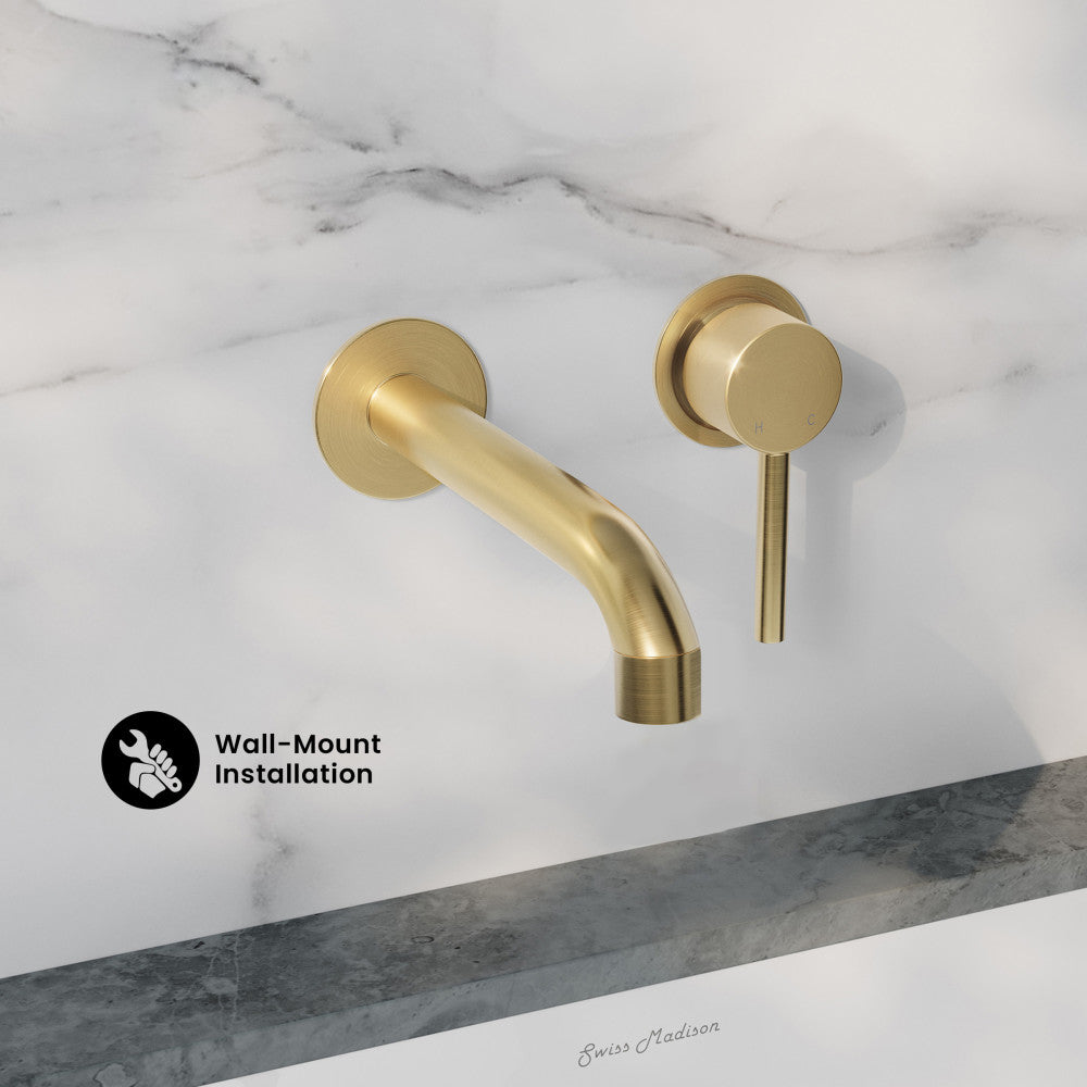 Ivy Single-Handle Wall Mount Bathroom Faucet in Brushed Gold
