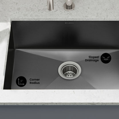 Tourner 27 x 19 Stainless Steel, Single Basin, Undermount Kitchen Sink in Black