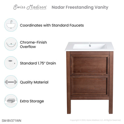 Nadar 24" Freestanding Bathroom Vanity in Brown Oak with Sink Top