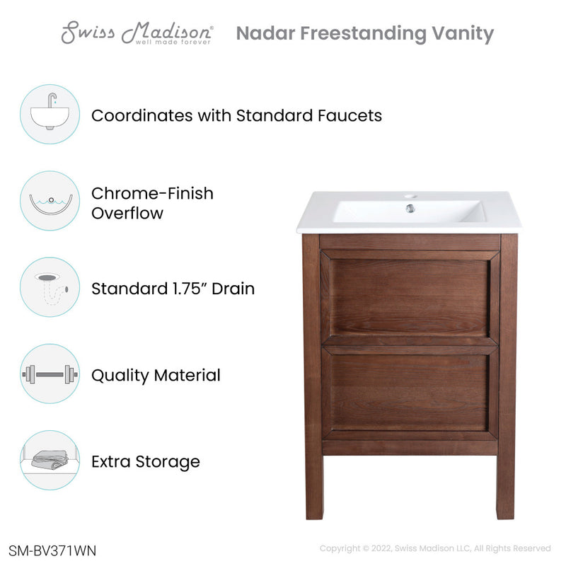 Nadar 24" Freestanding Bathroom Vanity in Brown Oak with Sink Top