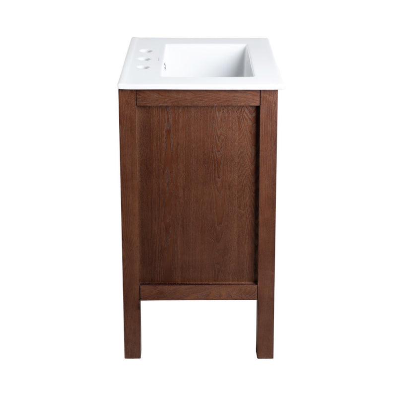 Nadar 24 in. Brown Walnut Bathroom Vanity With White, 3-Hole Ceramic Sink Top