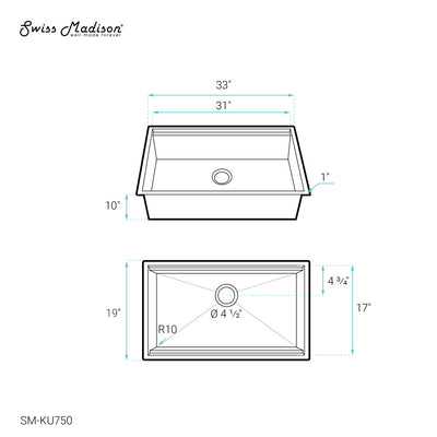 Rivage 33 x 19 Single Basin Undermount Kitchen Workstation Sink