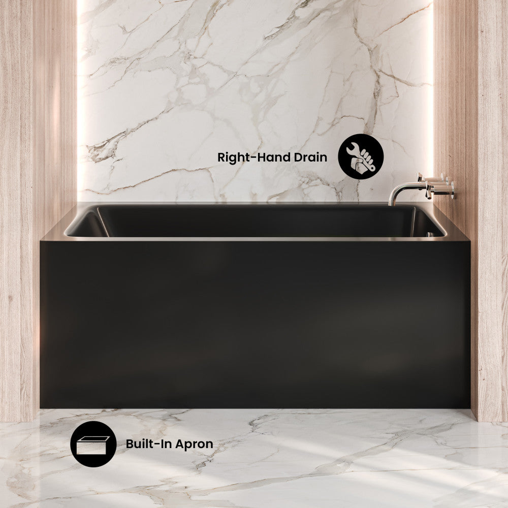 Voltaire 54 x 30 Skirted Right Drain Soaking Apron Bathtub in Glossy Black