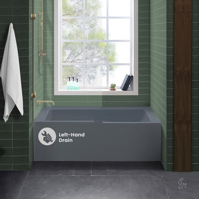 Voltaire 60" x 32" Left-Hand Drain Alcove Bathtub with Apron and Armrest in Matte Grey