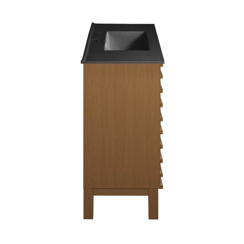 Cascade 48 in. Brown Oak Bathroom Vanity With Black Ceramic Sink Top