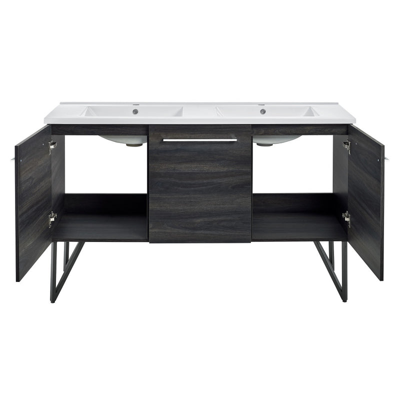 Annecy 60" Freestanding Bathroom Vanity in Black Walnut with Sink Top