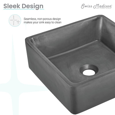 Lisse 15" Square Concrete Vessel Bathroom Sink in Dark Grey