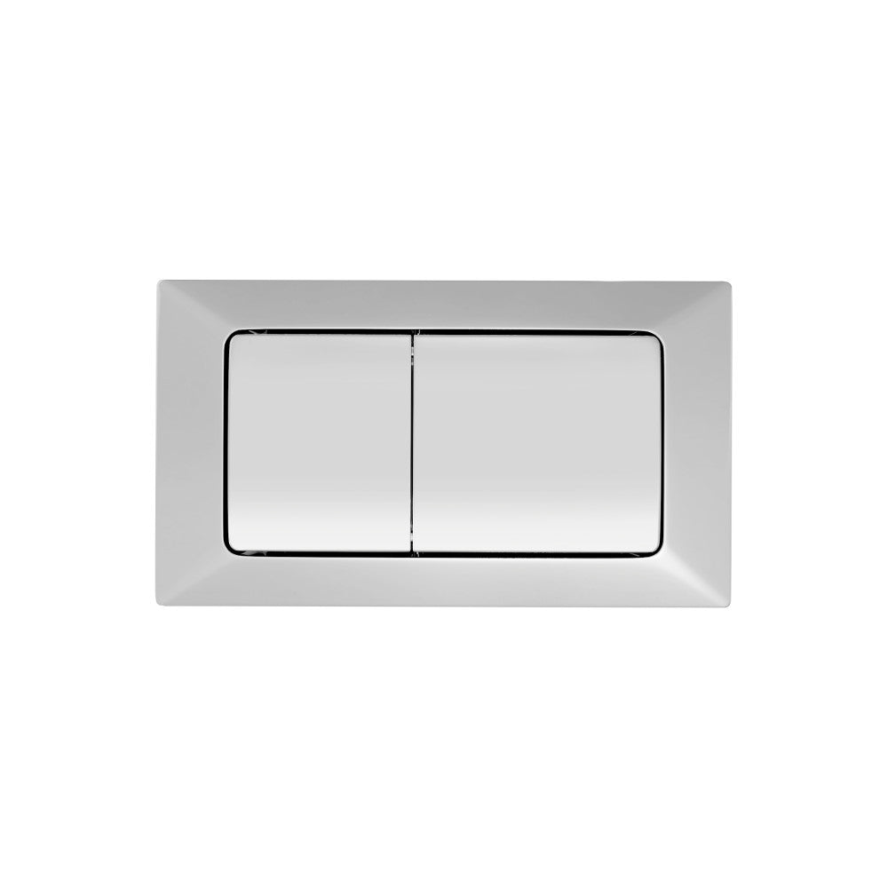 Flush button panel in white, dual flush design with two rectangular buttons and a glossy finish.