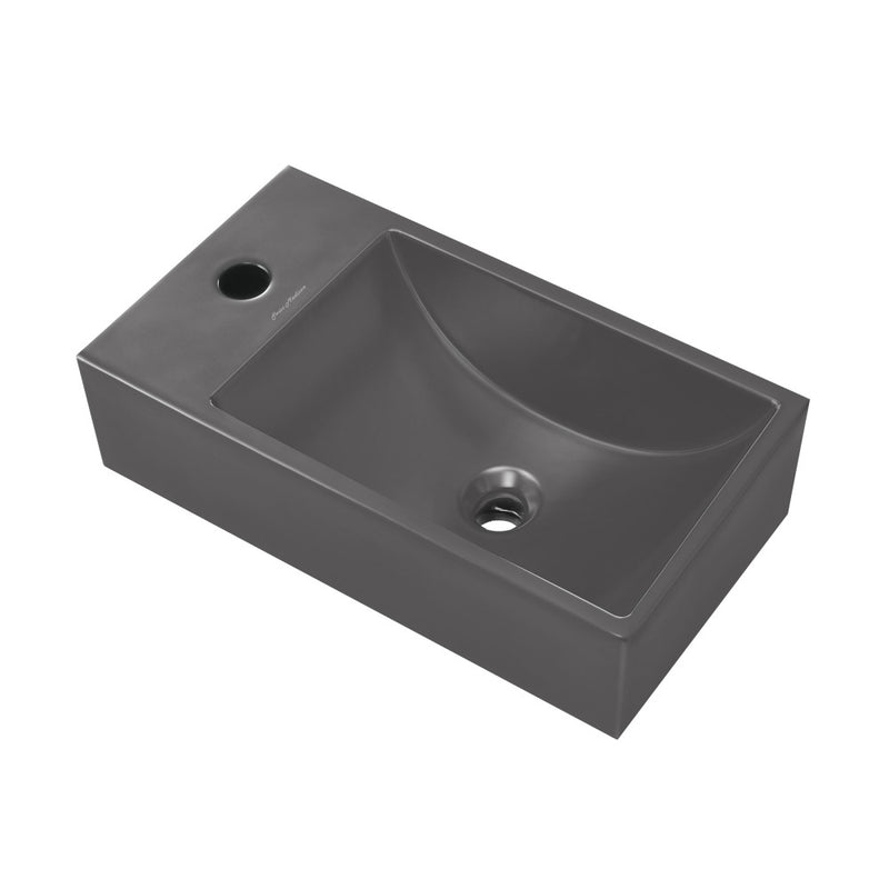 Lisse 16" Concrete Rectangle Wall-Mounted Sink with Left Side Faucet Mount in Matte Dark Gray