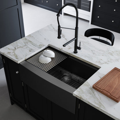 Tourner 33 x 22 Stainless Steel, Single Basin, Farmhouse Kitchen Workstation Sink with Apron in Black