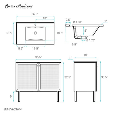 Classe 36" Bathroom Vanity in Dark Walnut