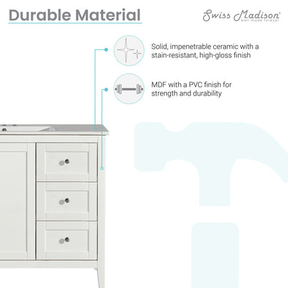 Cannes 48 in. White Bathroom Vanity With White, 3-Hole Ceramic Sink Top