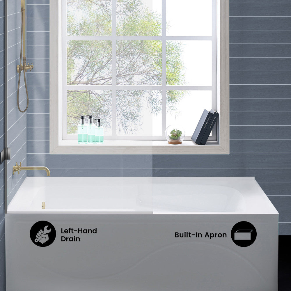 Ivy 54 x 30 Left Drain Soaking Alcove Corner Apron Bathtub in Glossy White
