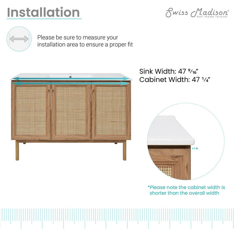 Classe 48" Freestanding Bathroom Vanity in Golden Oak with Sink Top