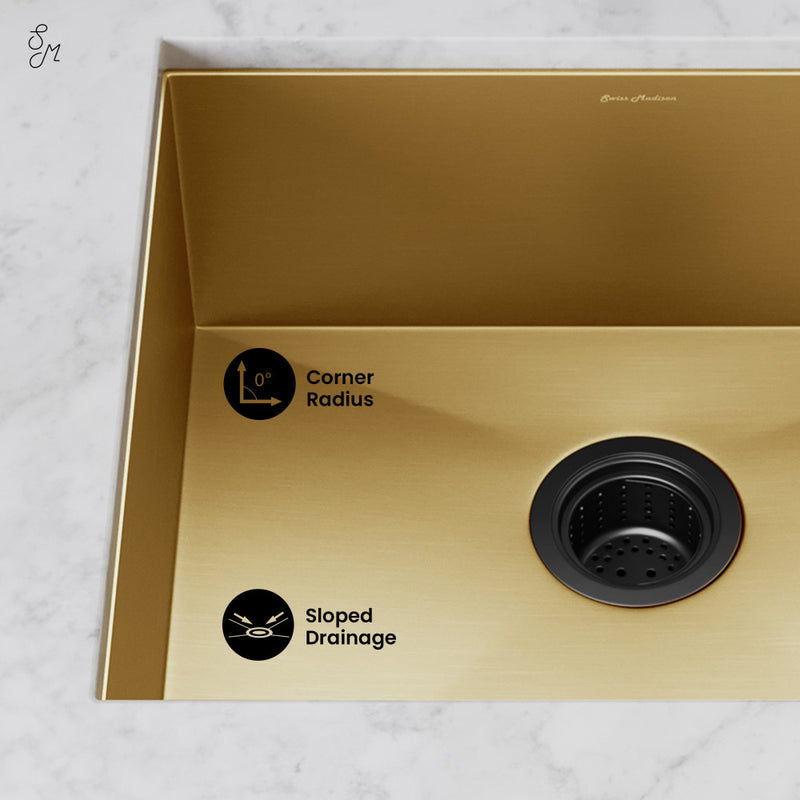 Tourner 21 x 18 Stainless Steel, Single Basin, Undermount Kitchen Sink, Gold