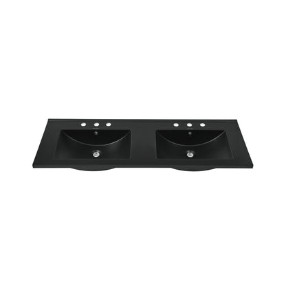 48" 3-Hole Widespread Double Basin Vanity Sink Top in Glossy Black