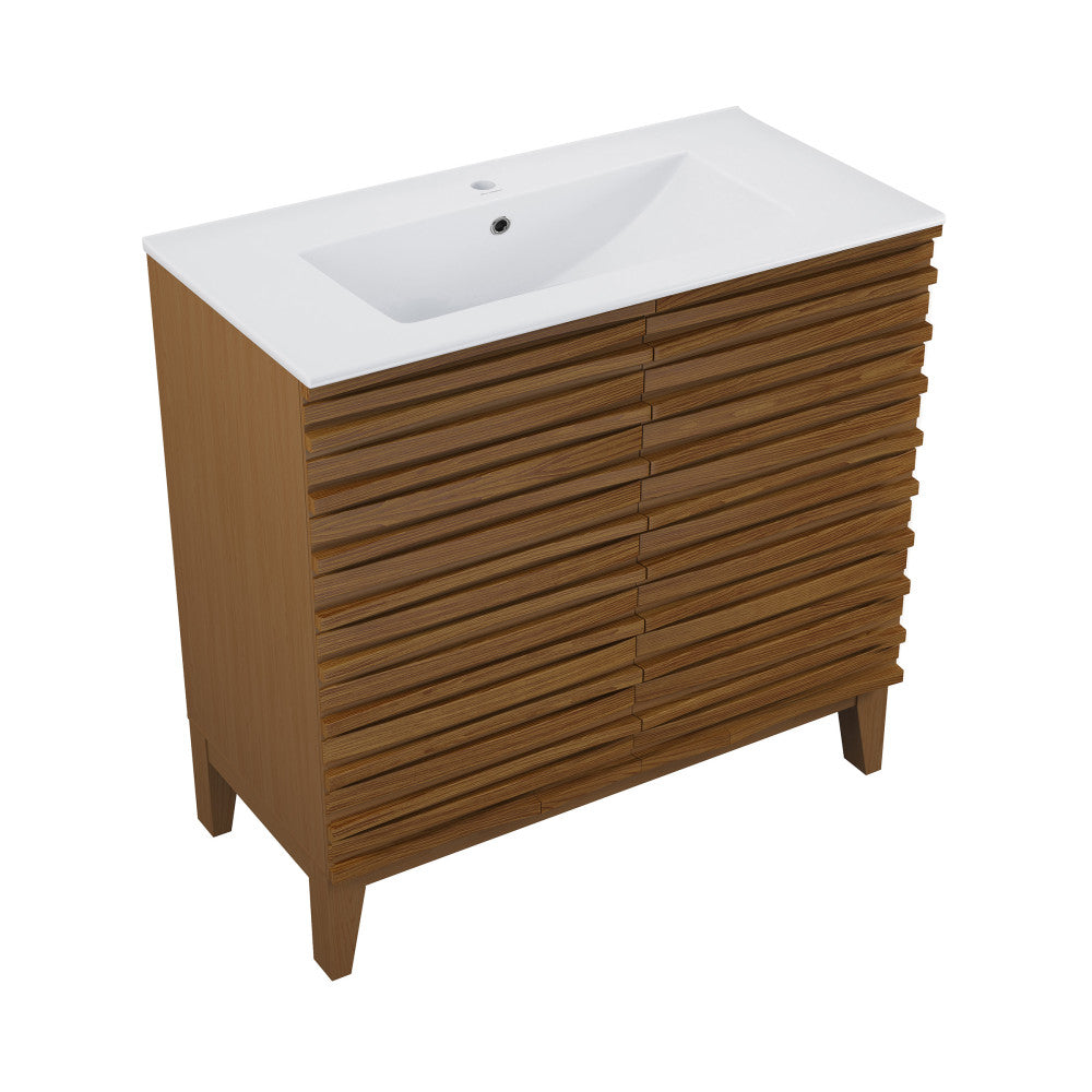 Cascade 30" Freestanding Bathroom Vanity in Brown Oak with Sink Top