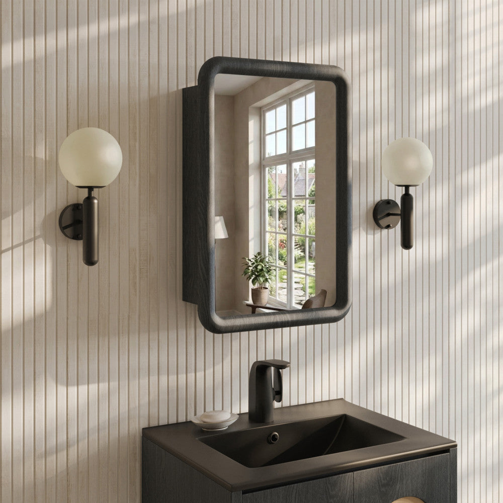 Plaisir 18 x 27 Recessed/Wall Mount Medicine Cabinet with Mirror in Black Oak