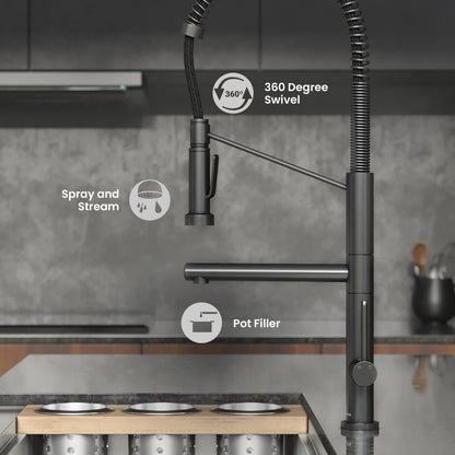 Nouvet Single Handle, Pull-Down Kitchen Faucet with Pot Filler in Gunmetal Gray