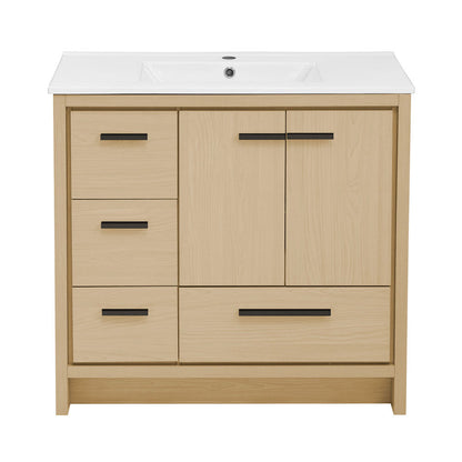 Virage 36" Freestanding Bathroom Vanity in Natural Oak with Sink Top