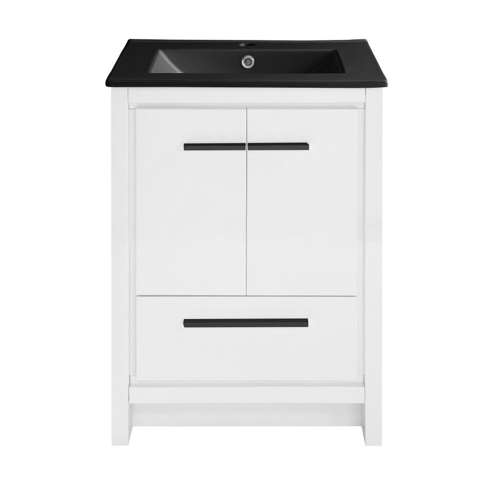Virage 24 in. White Bathroom Vanity With Black Ceramic Sink Top