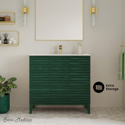 Cascade 36" Freestanding Bathroom Vanity in Green Oak with Sink Top