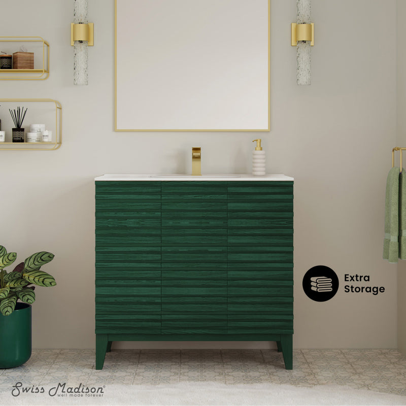 Cascade 36" Freestanding Bathroom Vanity in Green Oak with Sink Top