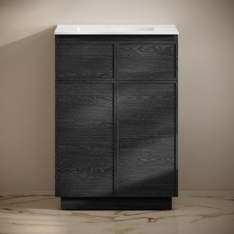 St. Tropez 24" Freestanding Bathroom Vanity in Black Oak with 3-Hole Centerset Sink Top